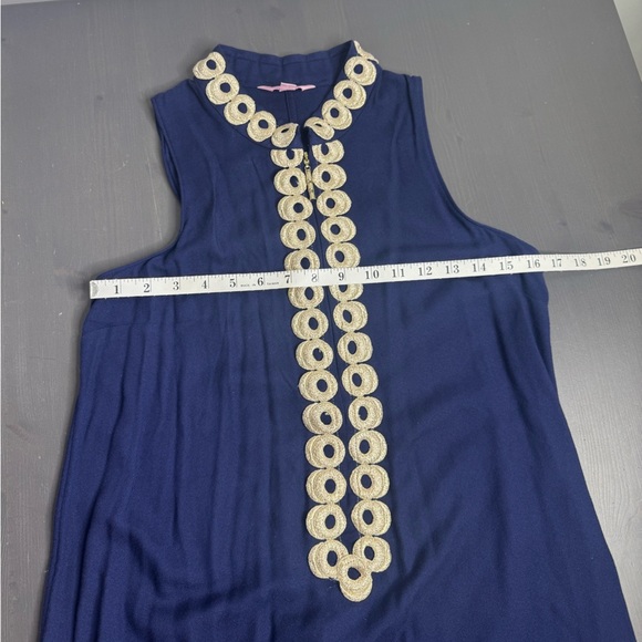 Lilly Pulitzer Navy Dress with Gold Embellishment and Front Zipper - Picture 7 of 9